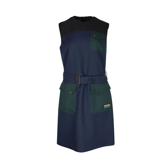 Prada Colorblock Patch Pocket Detail Belted Dress in Multicolor Polyester - Picture 1 of 5